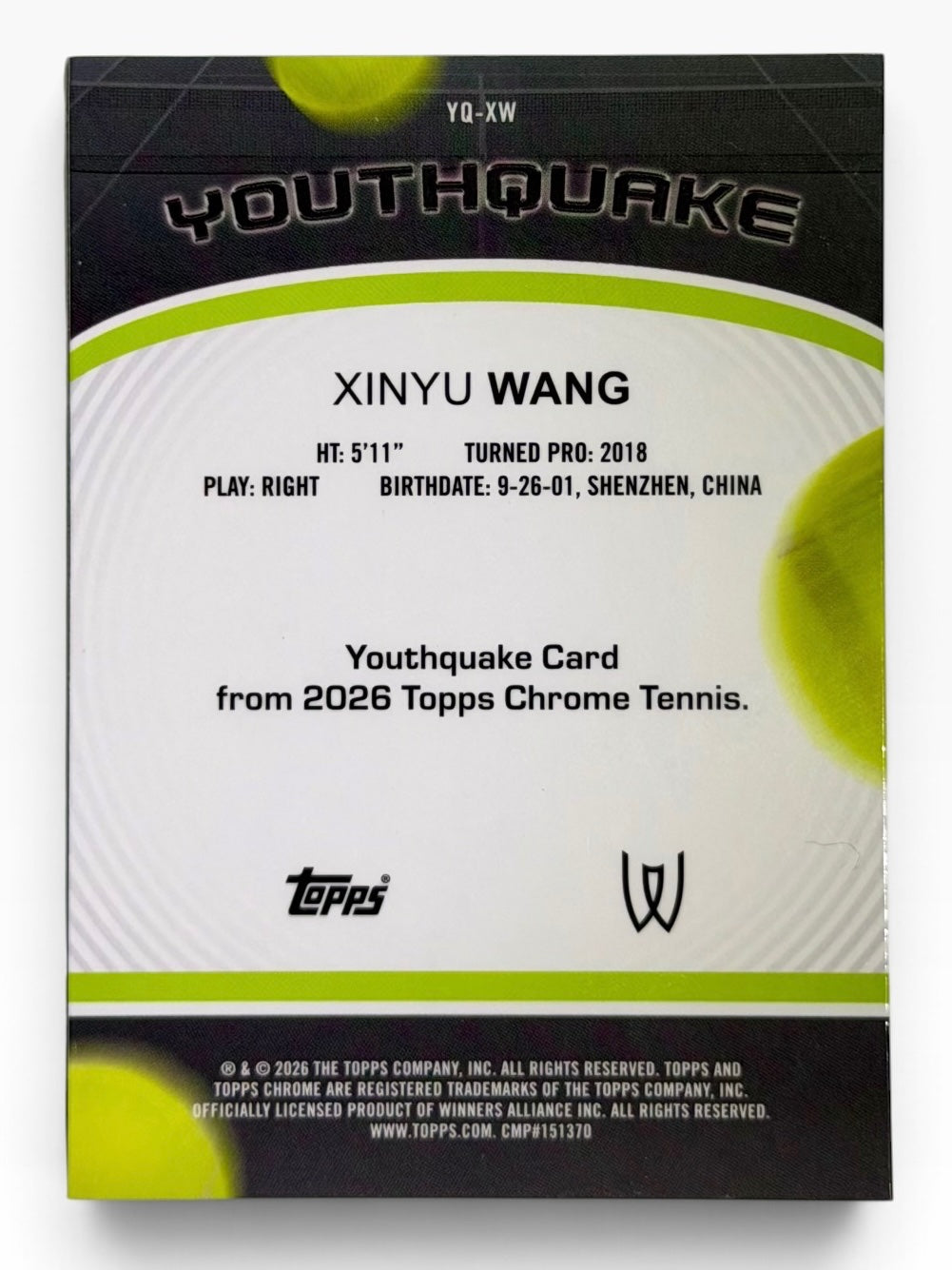 2026 Topps Chrome Tennis Xinyu Wang Youthquake Refractor