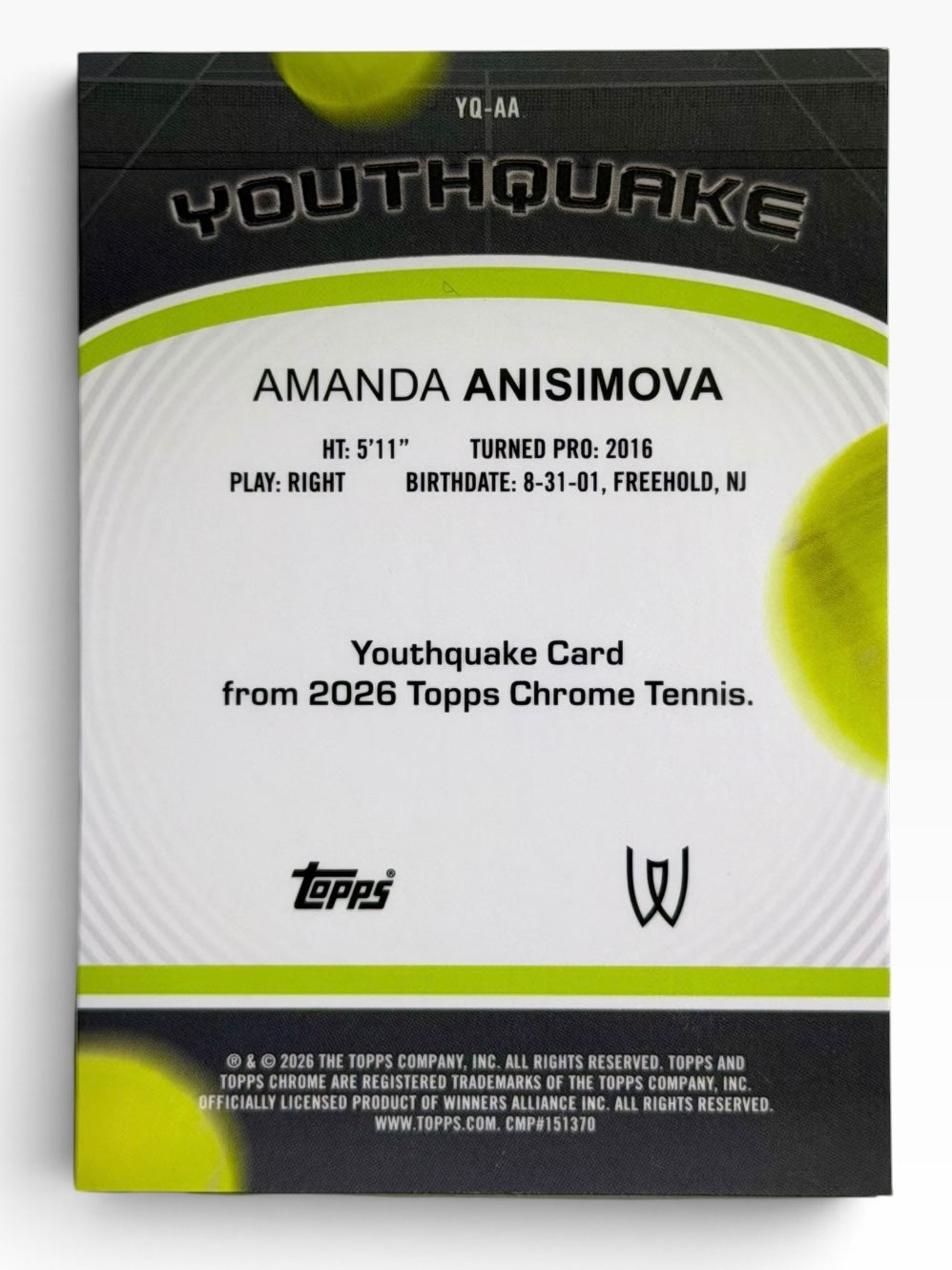 2026 Topps Chrome Tennis Amanda Anisimova Youthquake Refractor