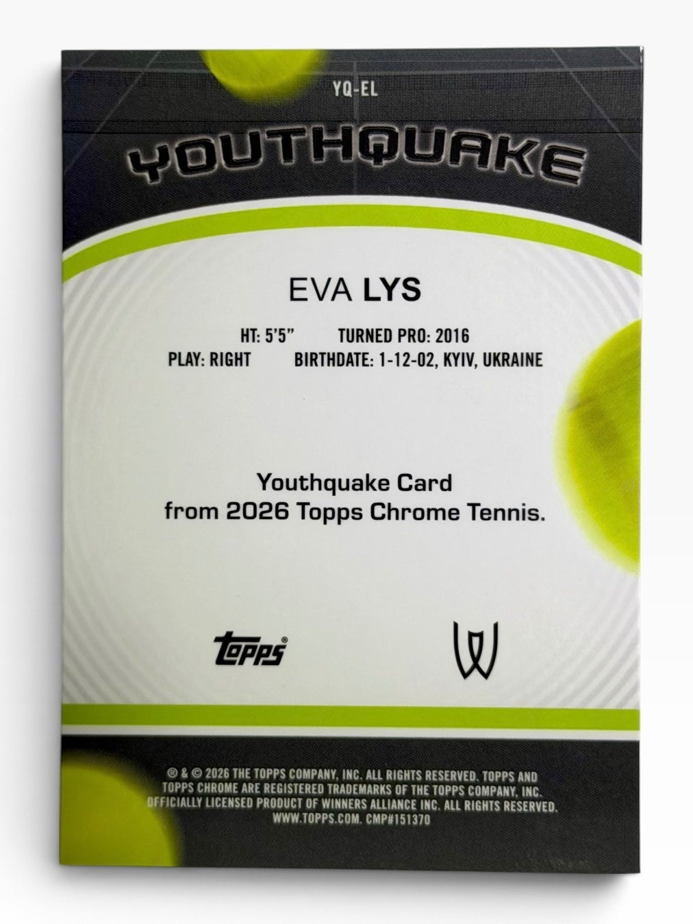 2026 Topps Chrome Tennis Eva Lys Youthquake Refractor