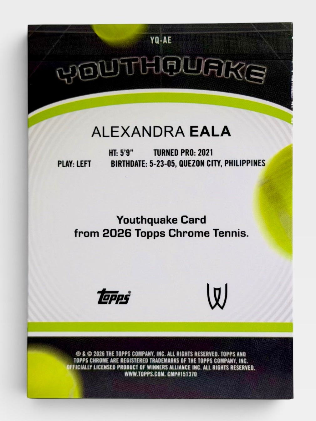 2026 Topps Chrome Tennis Alexandra Eala Youthquake Non-Refractor