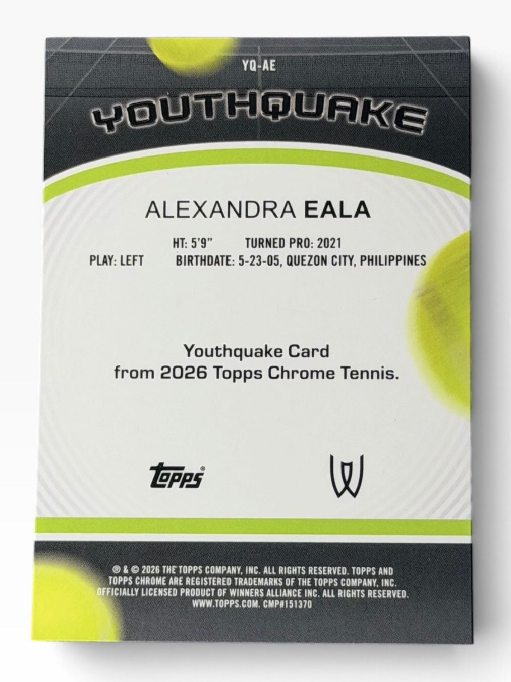 2026 Topps Chrome Tennis Alexandra Eala Youthquake Refractor