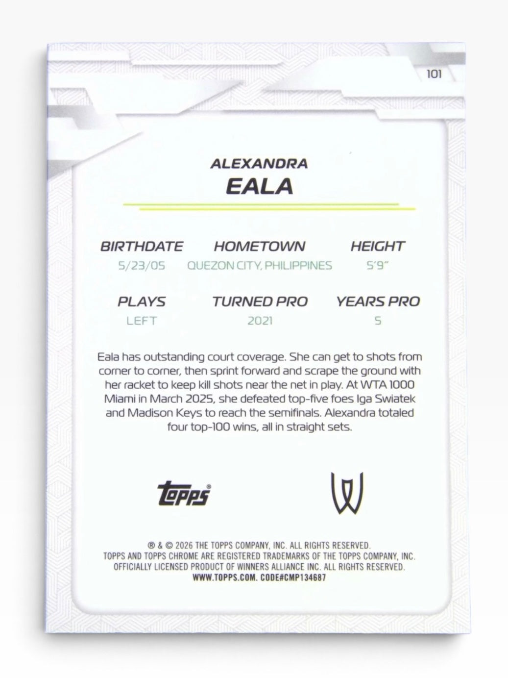 2026 Topps Chrome Tennis Alexandra Eala Negative Refractor