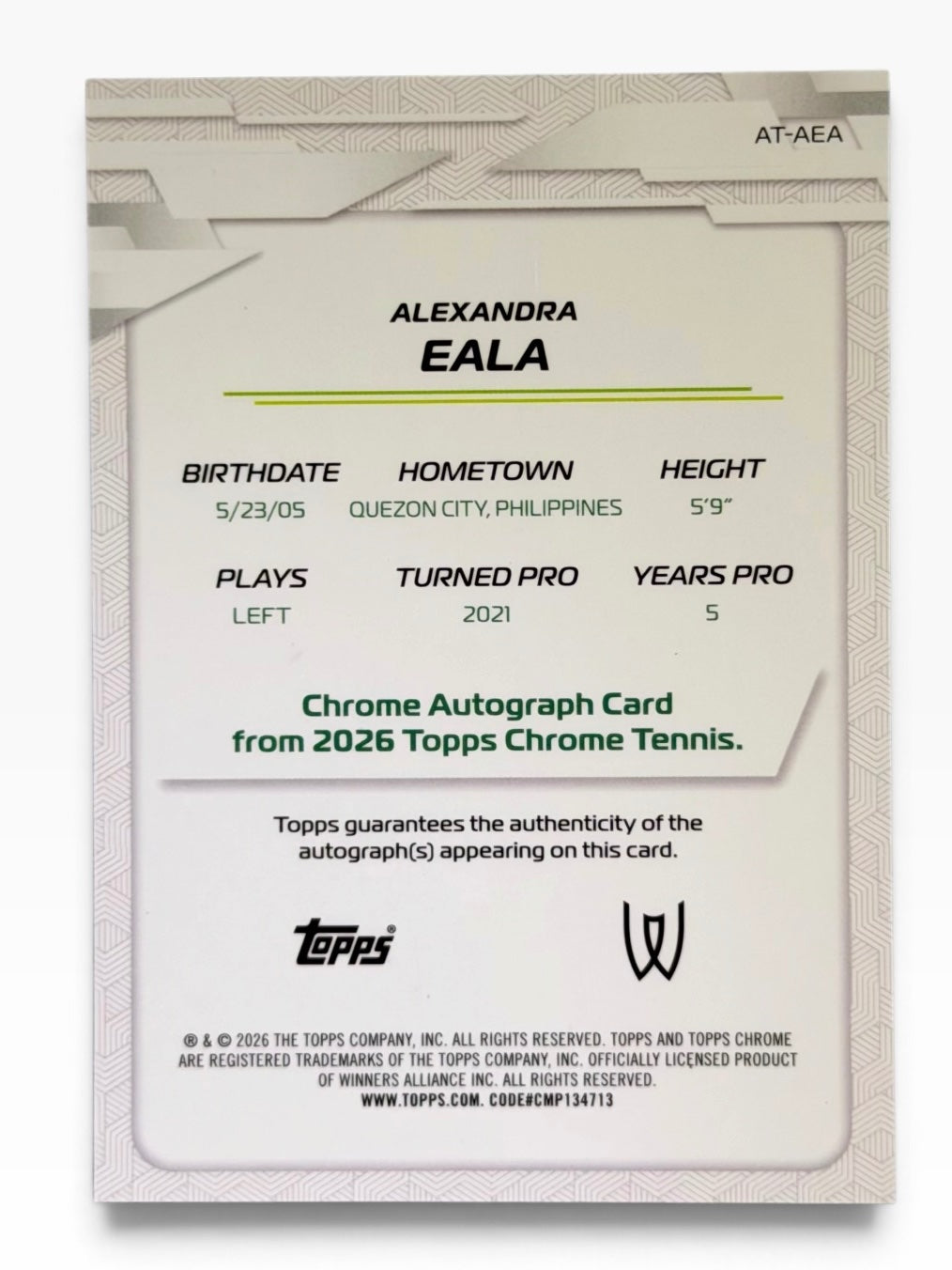 2026 Topps Chrome Tennis Alexandra Eala On-Card Auto