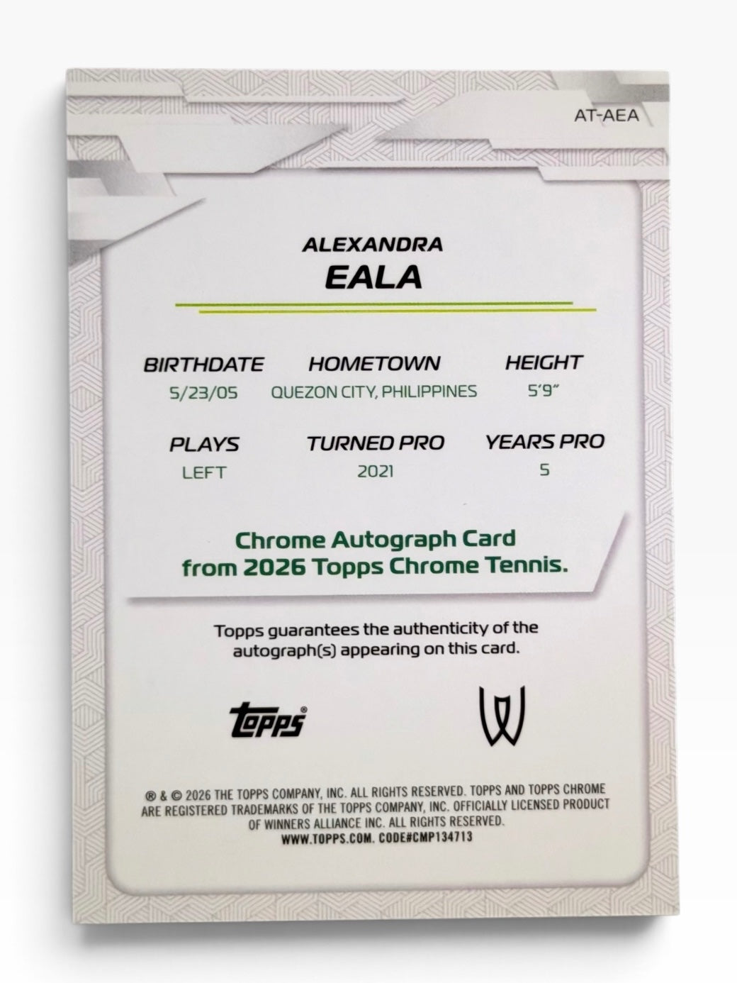 2026 Topps Chrome Tennis Alexandra Eala On-Card Auto Blue Refractor /150