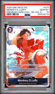 2025 One Piece English #075 Monkey D. Luffy, Premium Card Collection: Best Selection Vol. 3 PSA 10