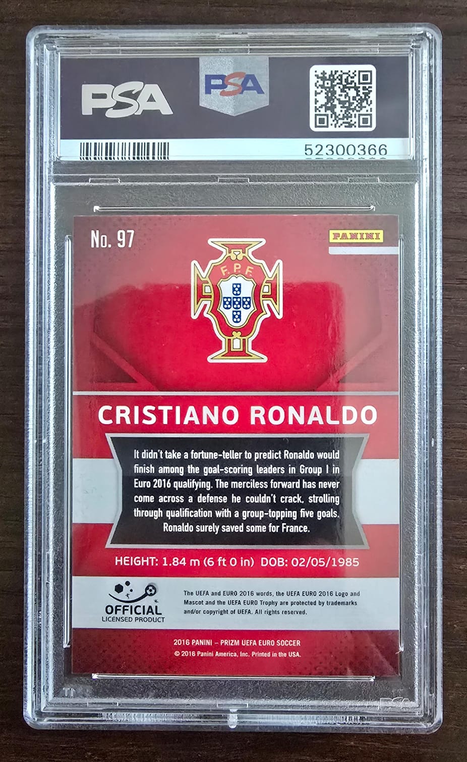 2016 Panini Prizm UEFA Euro #97 Cristiano Ronaldo, Portugal PSA 9