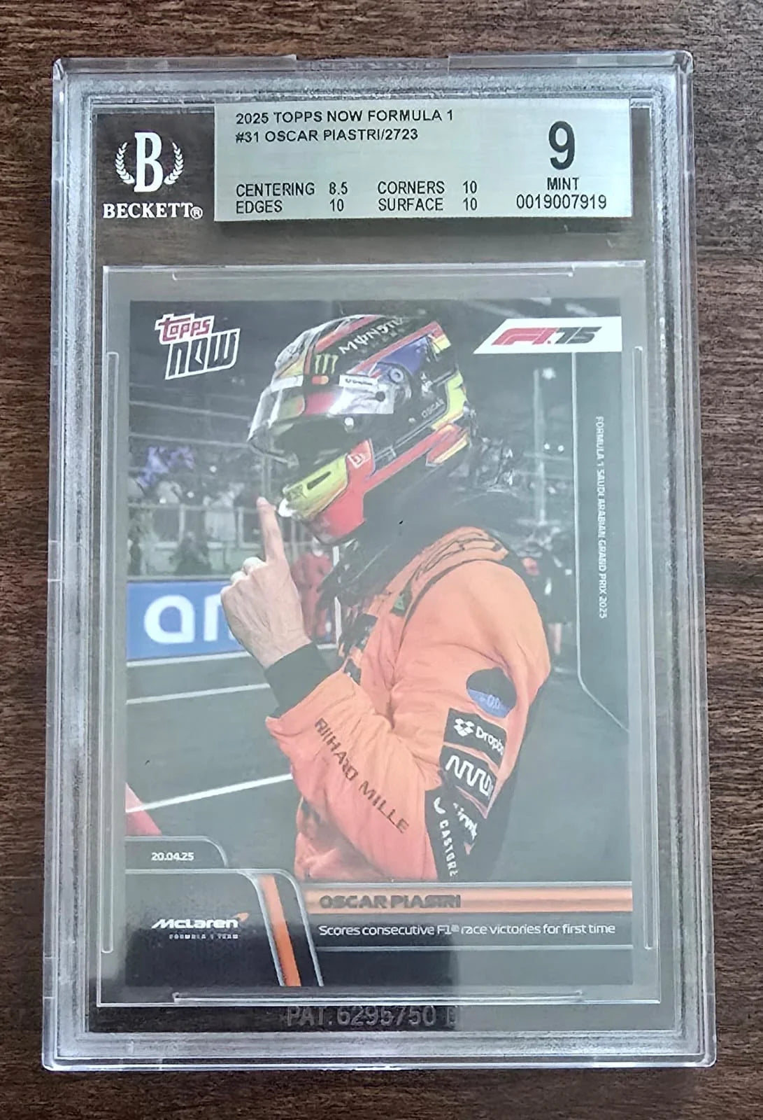 2025 Topps Now Formula 1 #31 Oscar Piastri (#2723) Beckett BGS 9