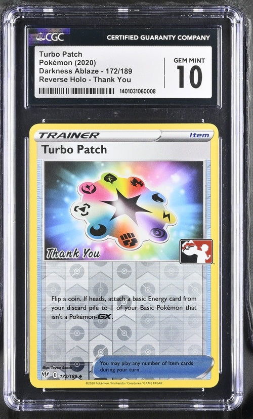 Turbo Patch Reverse Holo Pokemon League - Thank You CGC 10 POP 2