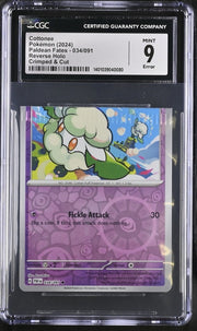Cottonee Reverse Holo 1 OF 1 Crimped & Cut ERROR CGC 9 with smaller half