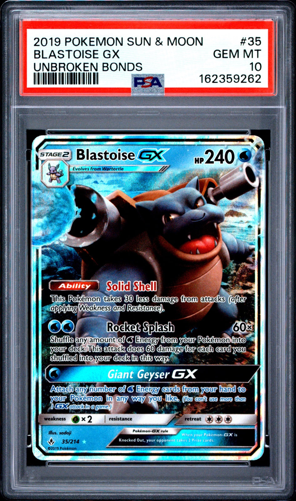 Blastoise GX 35 (Unbroken Bonds) — PSA 10