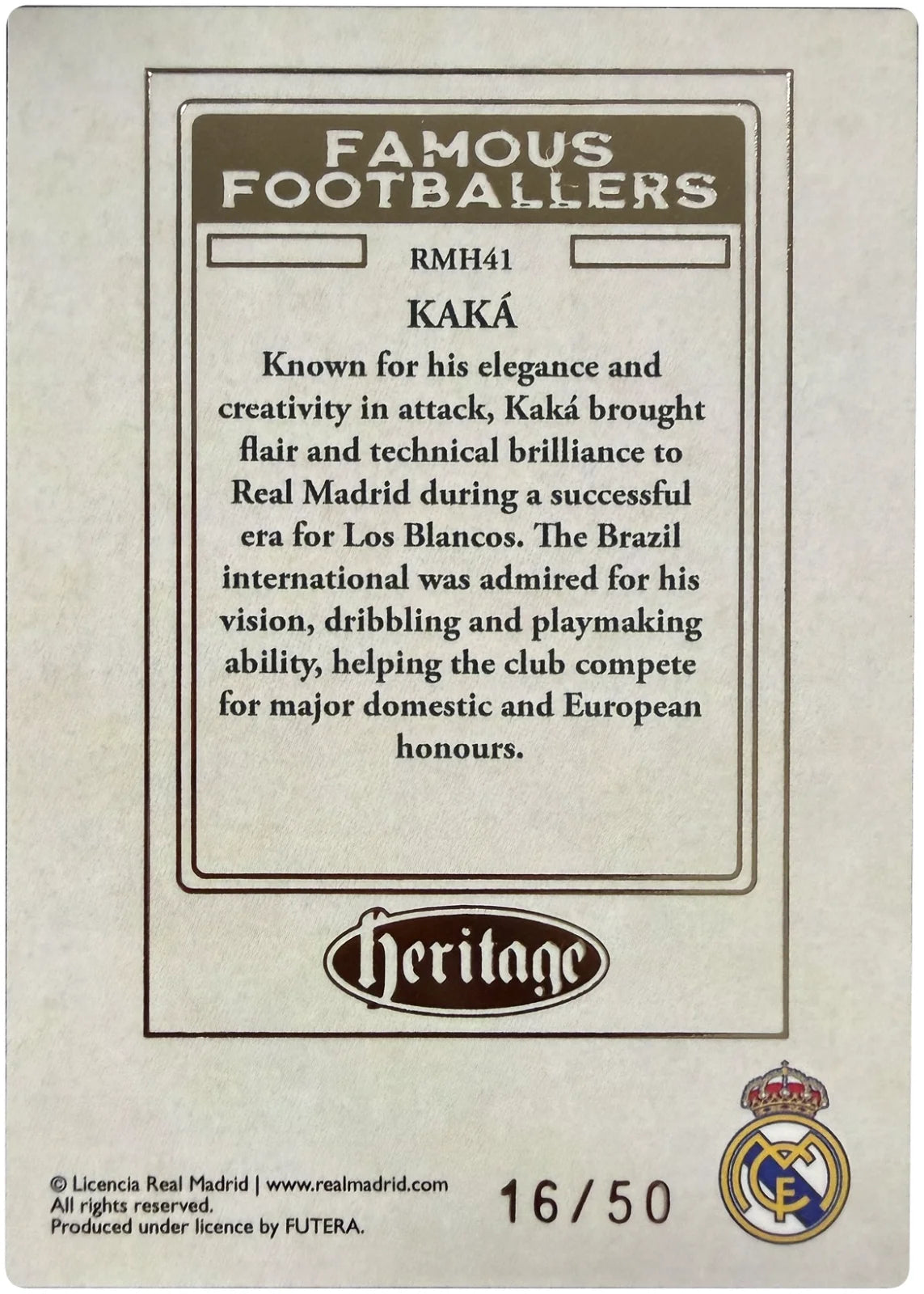Kaká Heritage Famous Footballers 16/50 – Futera Real Madrid 25/26