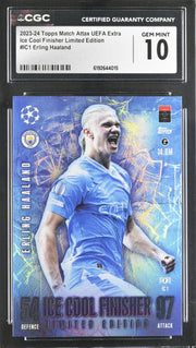 *Limited* Erling Haaland, IC1, Topps, Match Attax UEFA Extra Ice Cool Finisher, CGC 10