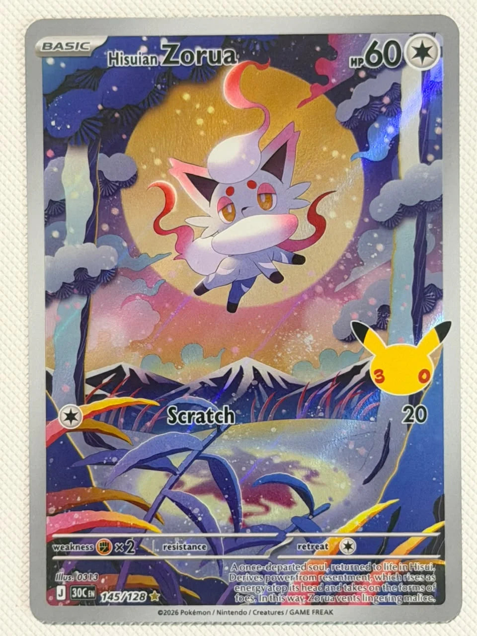 Hisuian Zorua 30th Celebration Illustration Rare • 145/128 Holofoil