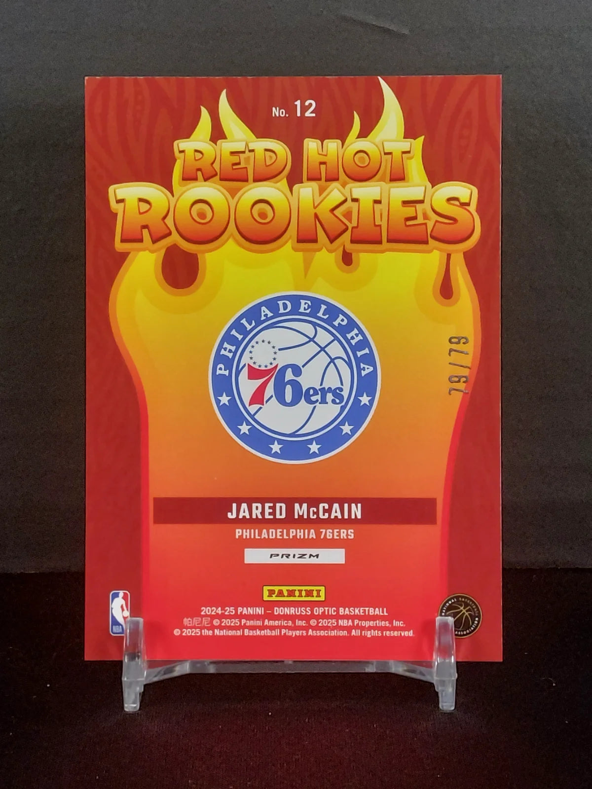 JARED McCAIN (RC #/79) #12 - 2024-25 Panini Donruss Optic, Red Hot Rookies Pink Velocity Prizm /79