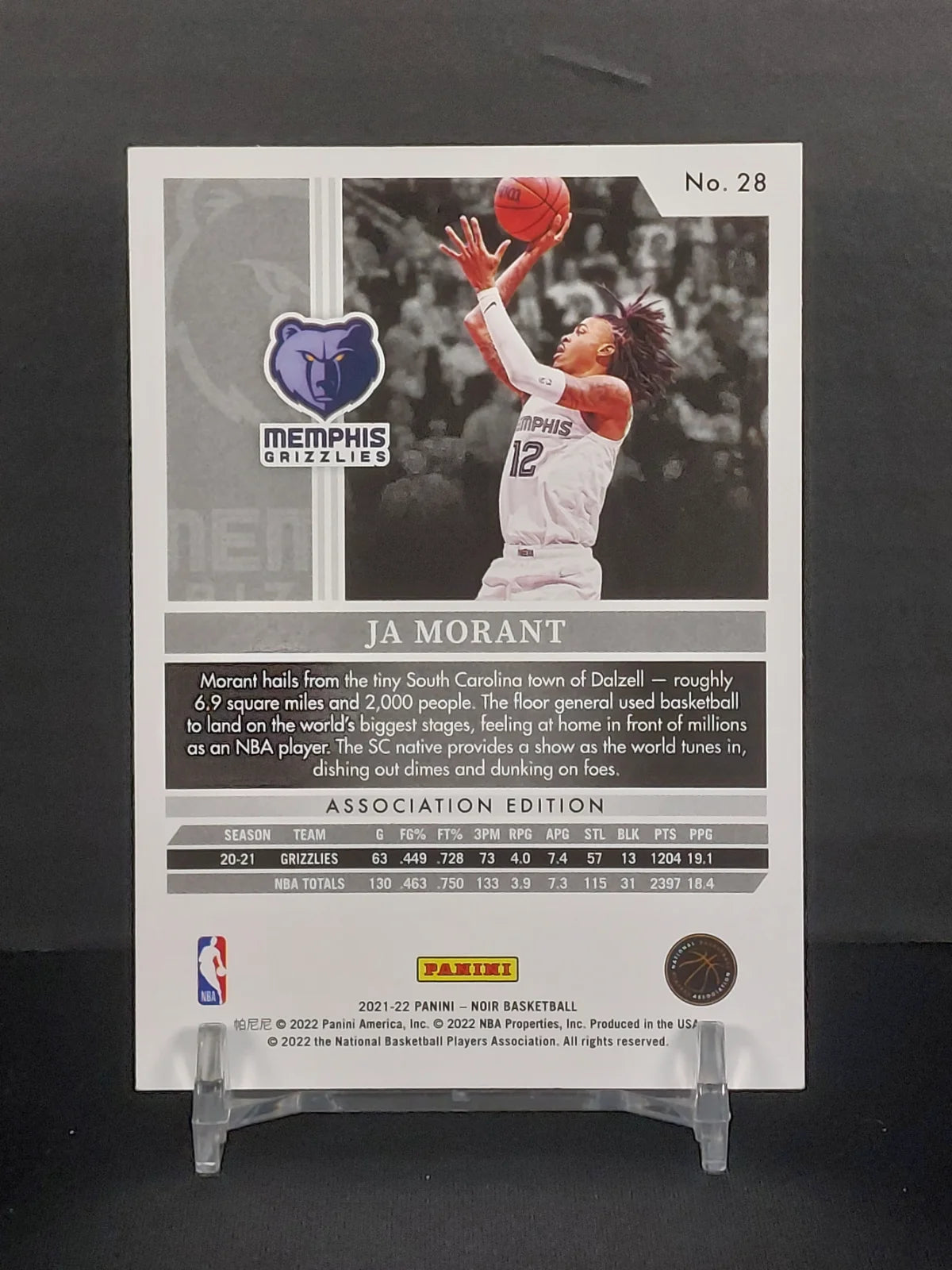 JA MORANT (#/99) #28 - Panini Noir  Association Edition /99