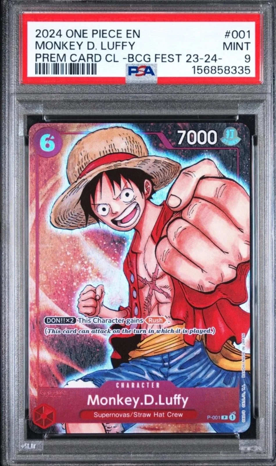 2024 One Piece Monkey D. Luffy P-001 BANDAI CARD GAMES Fest 23-24 EN PSA 9