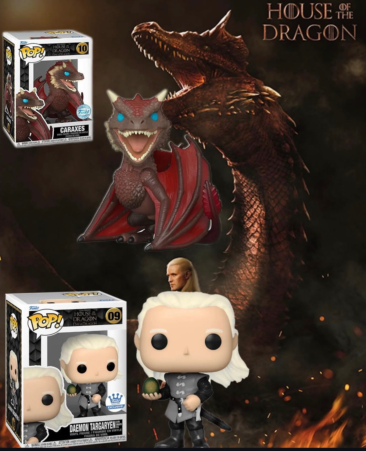 Demon Targaryen 09 and caraxes 10 Funko pop