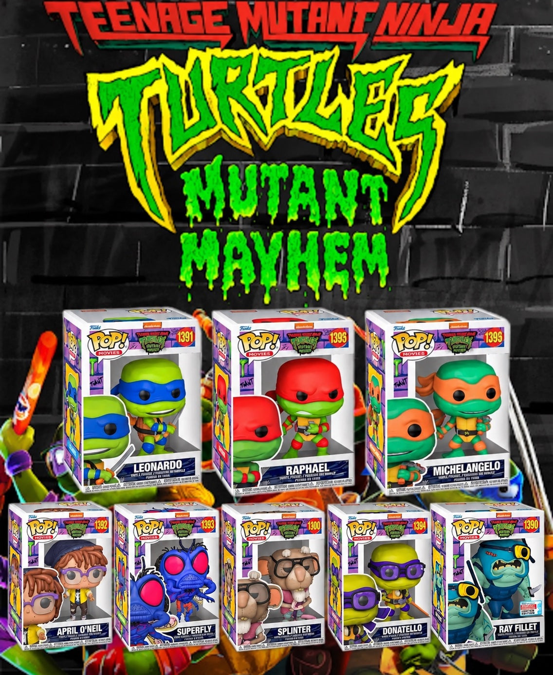 Ninja turtles 8 Funko pops with protection