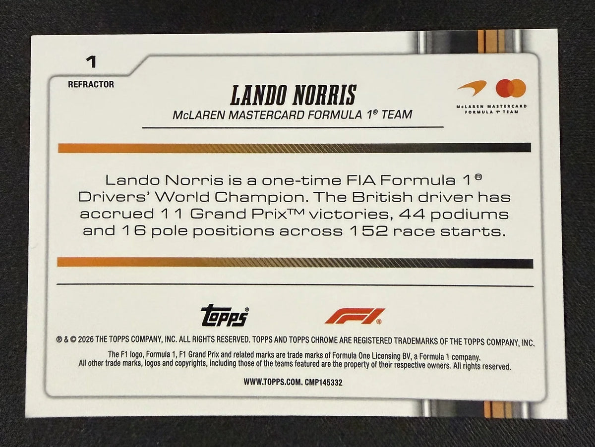 Lando Norris #1 Refractor – Topps Chrome F1 2026