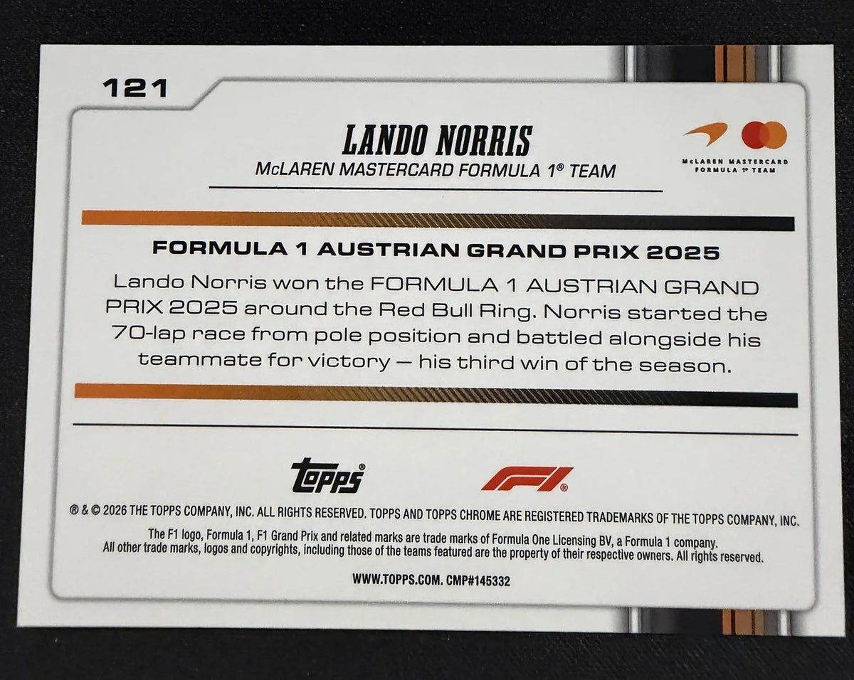 Lando Norris #121 Grand Prix Winner Checker Flag Refractor – Topps Chrome F1 2026
