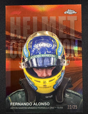 Fernando Alonso Helmet Collection HC-13 Orange Refractor 22/25 – Topps Chrome F1 2026