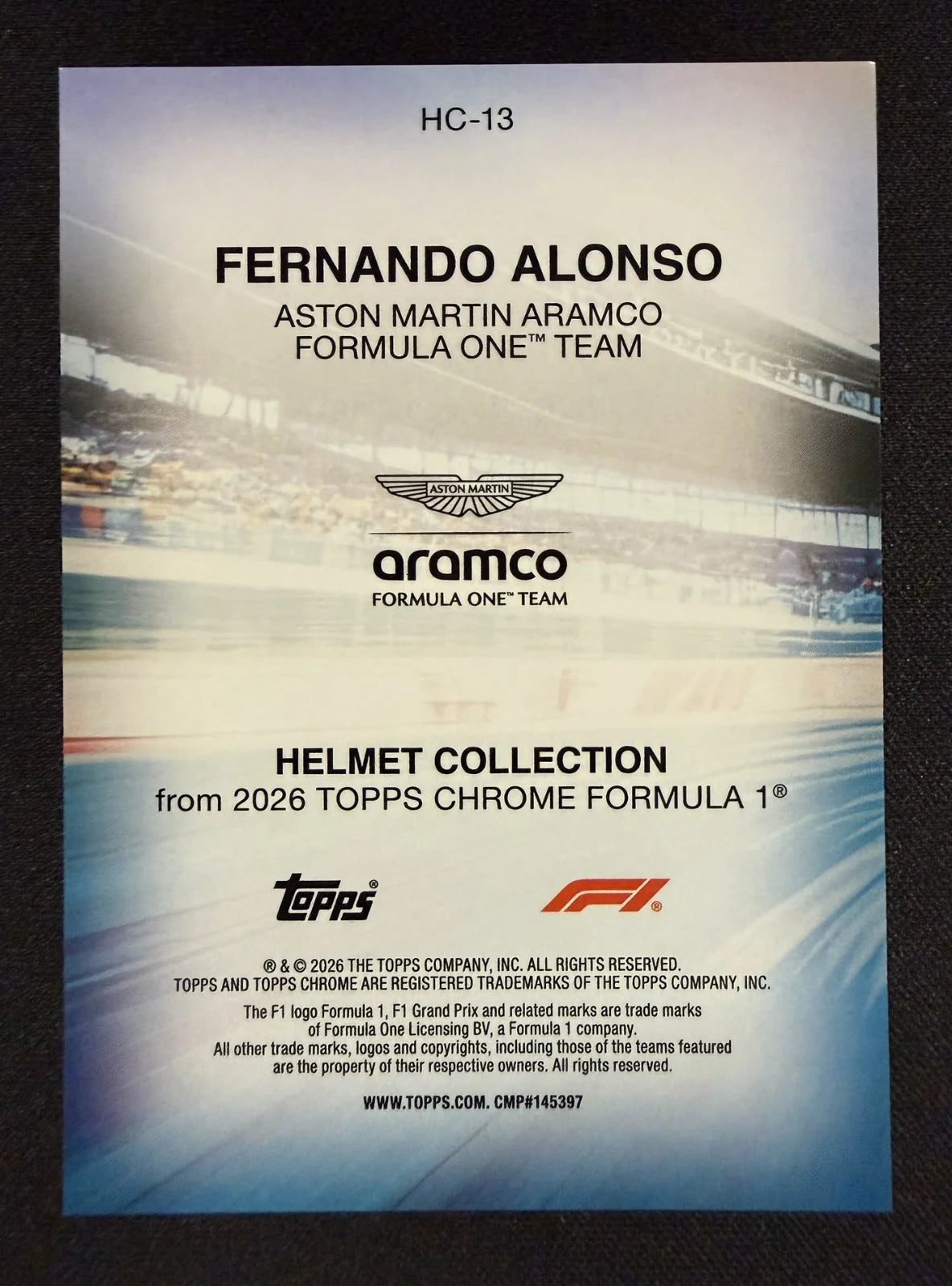 Fernando Alonso Helmet Collection HC-13 Orange Refractor 22/25 – Topps Chrome F1 2026