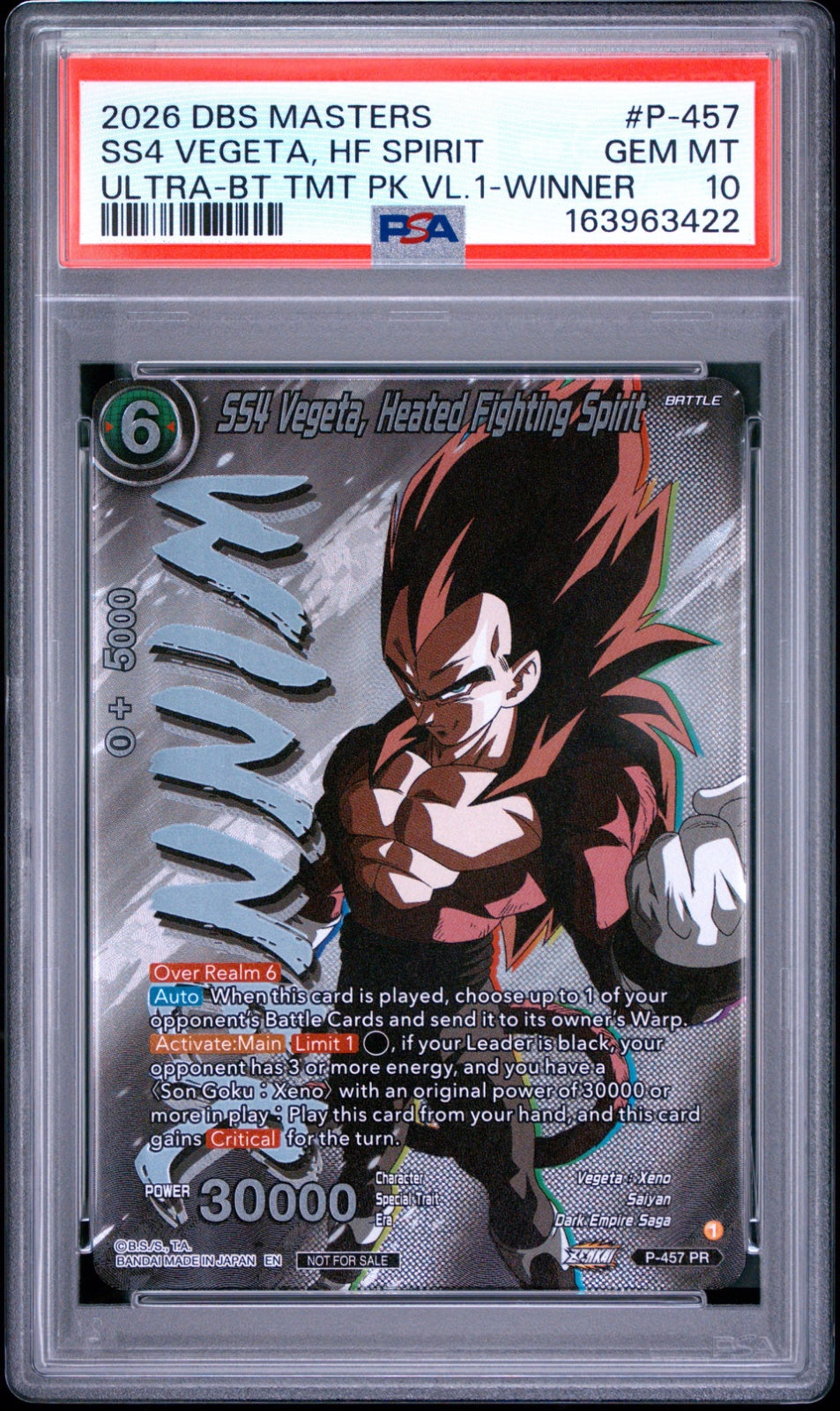 SS4 Vegeta, Heated Fighting Spirit (Ultra-Bout Series Tournament Pack Vol.1) (Winner) P-457 (Tournament Promotion Cards)