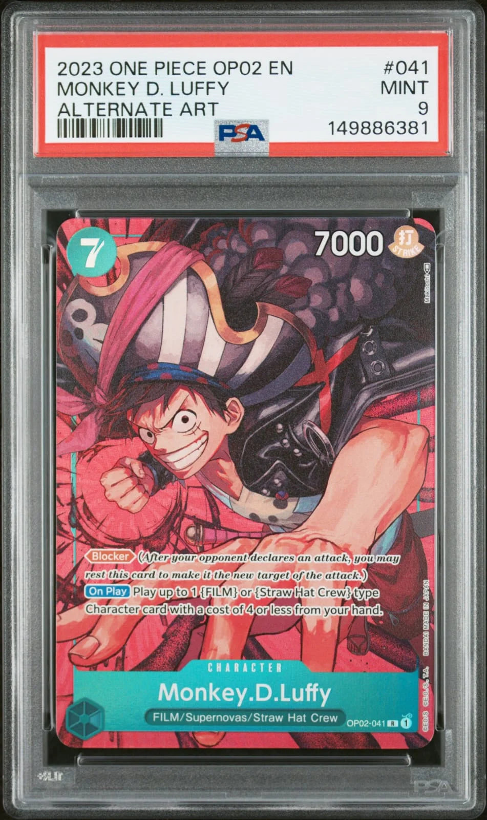 2023 One Piece OP02 English #041 Monkey D. Luffy Alternate Art PSA 9