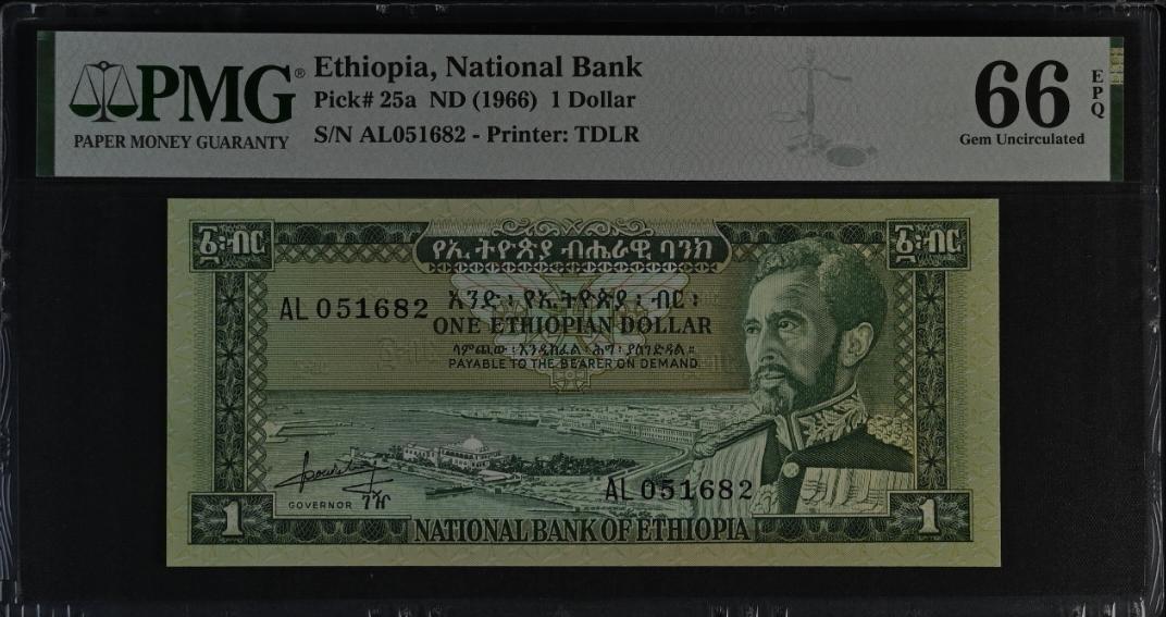 1966 Ethiopia National Bank 1 Dollar - Pick #25a PMG 66 EPQ