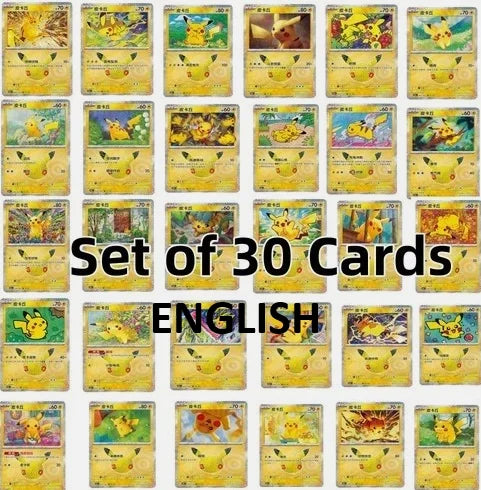 Pokémon 30th Celebration - Complete 30 Pikachu Card English Set (1/30 to 30/30)