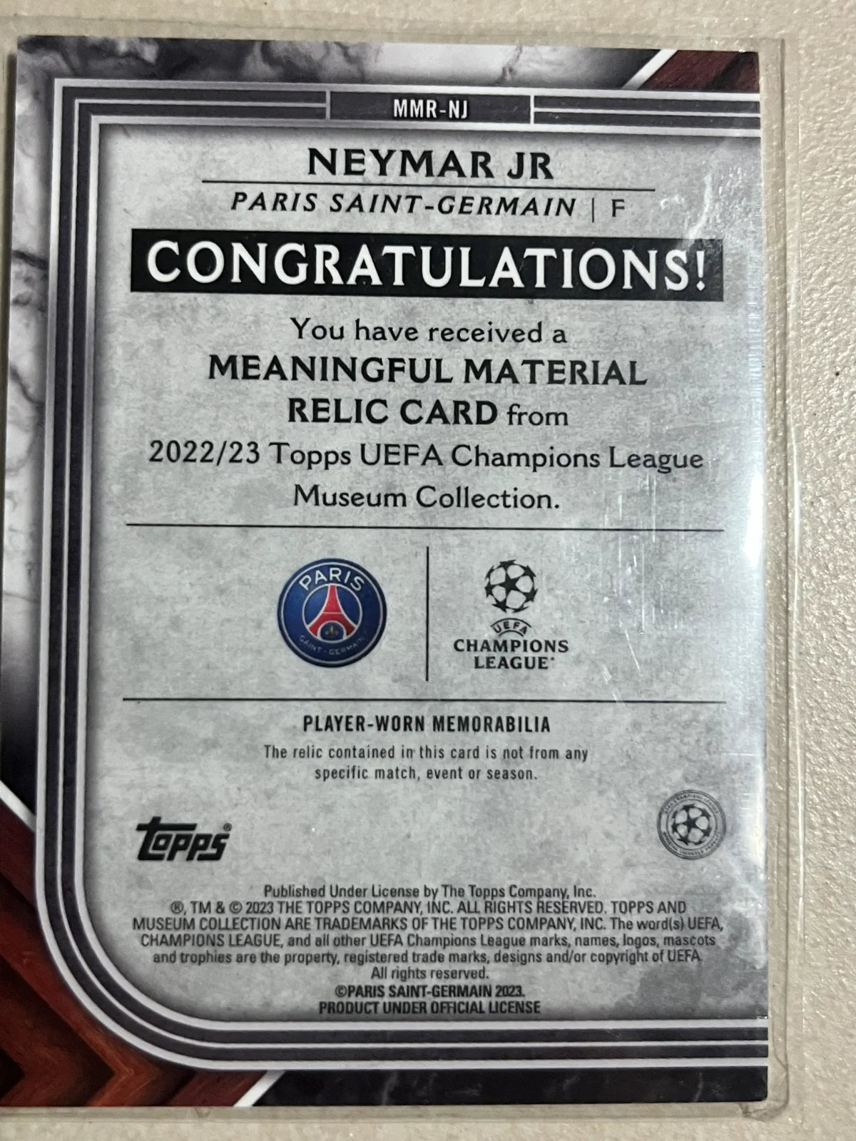 2022-23 Topps Museum Neymar Jr Meaningful Material Relic /75 MMR-NJ PSG