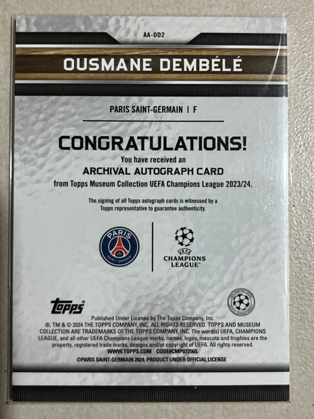 2023-24 Topps Museum Collection UCL - Ousmane Dembele /50 Auto Gold
