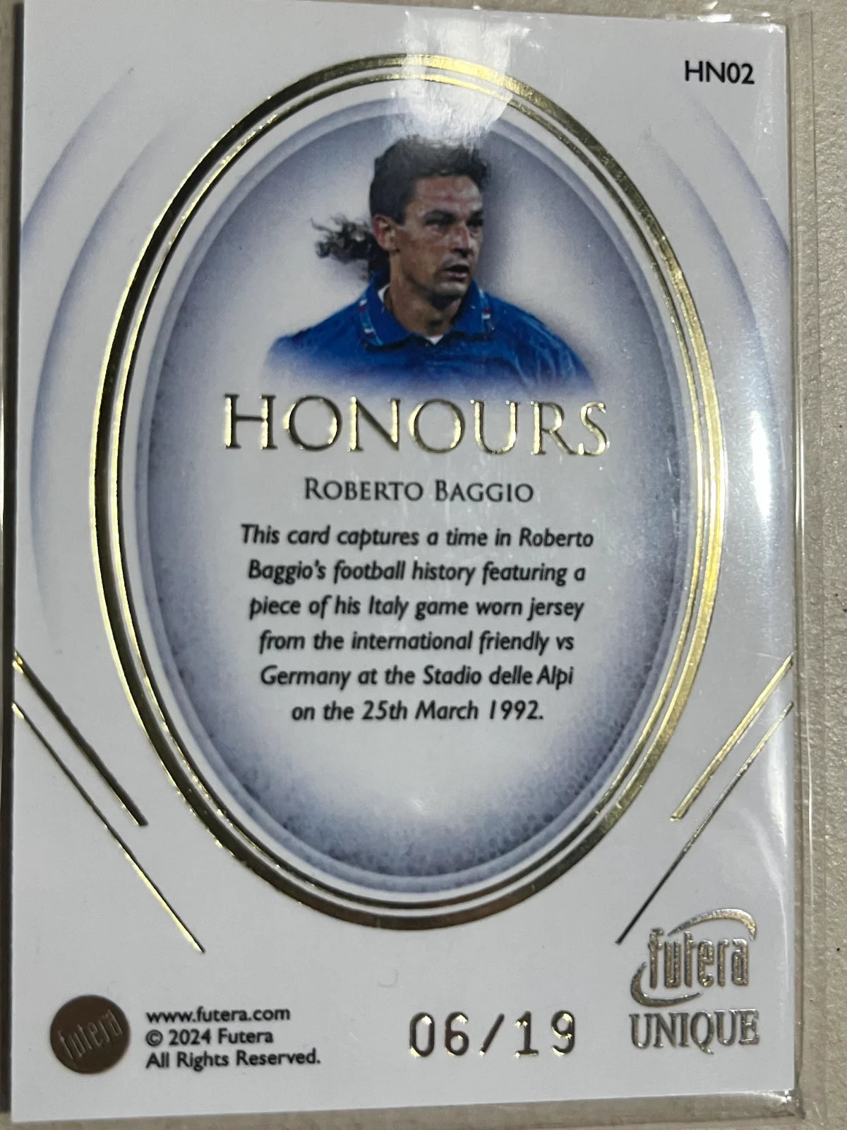 2024 Futera Unique Roberto Baggio Honours Game Worn Jersey 5/19 Italy ZD8111