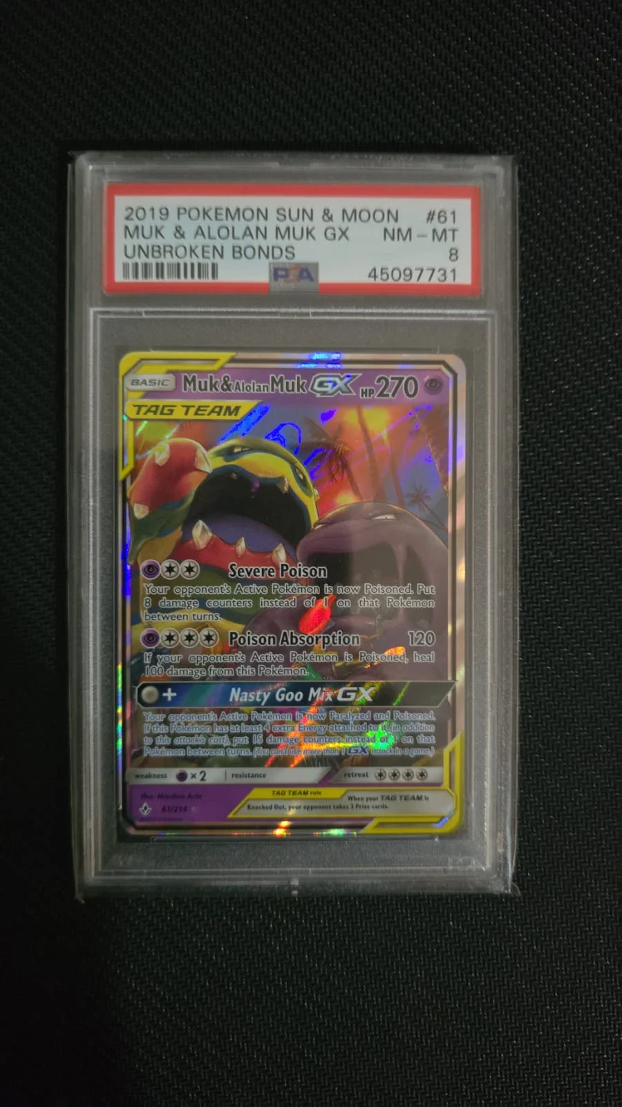 Muk & Alolan Muk GX 61 (Unbroken Bonds) — PSA 8