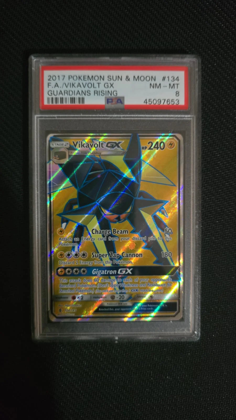 Vikavolt GX (Full Art) 134/145 (Guardians Rising) — PSA 8