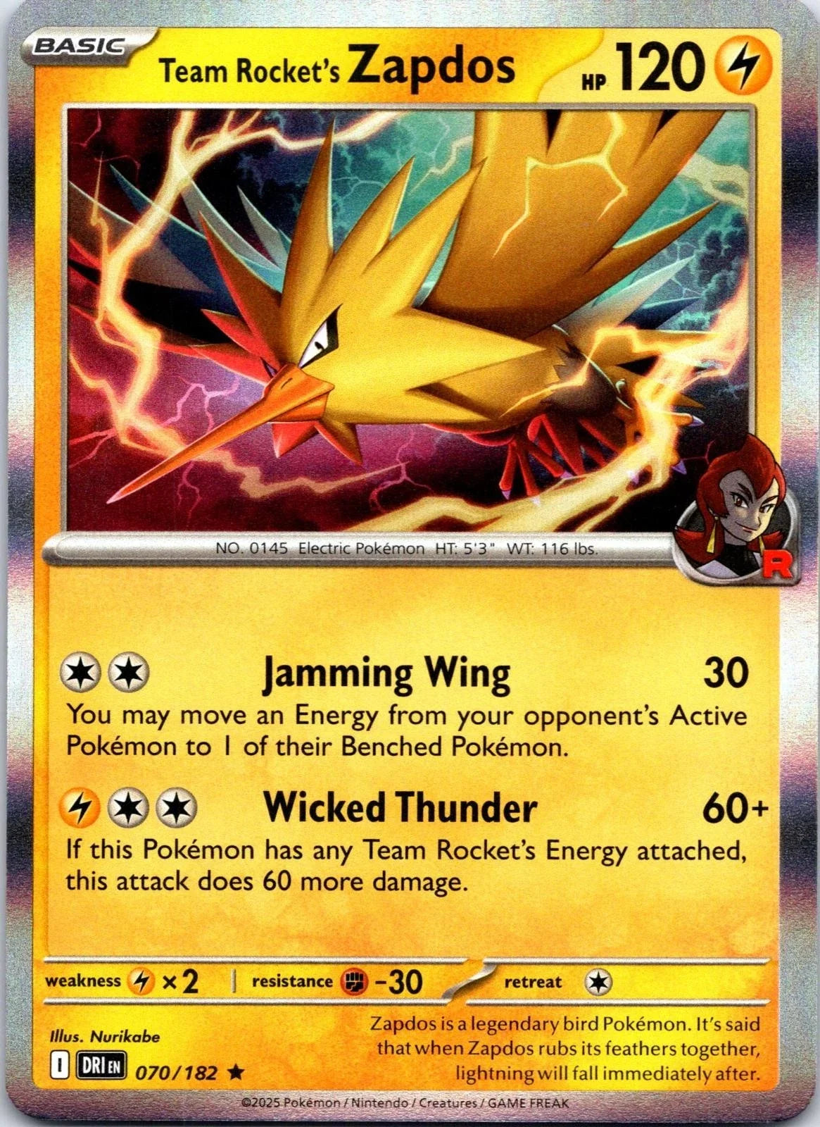 Team Rocket's Zapdos 070/182 · Holofoil (Destined Rivals)