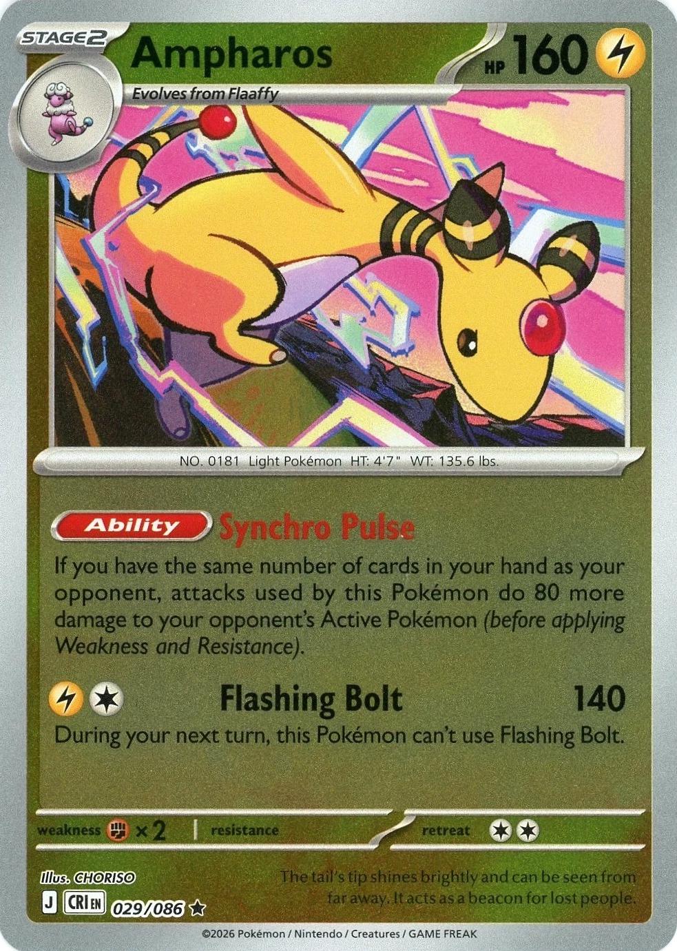 Ampharos 029/086 · Reverse Holofoil (Chaos Rising)