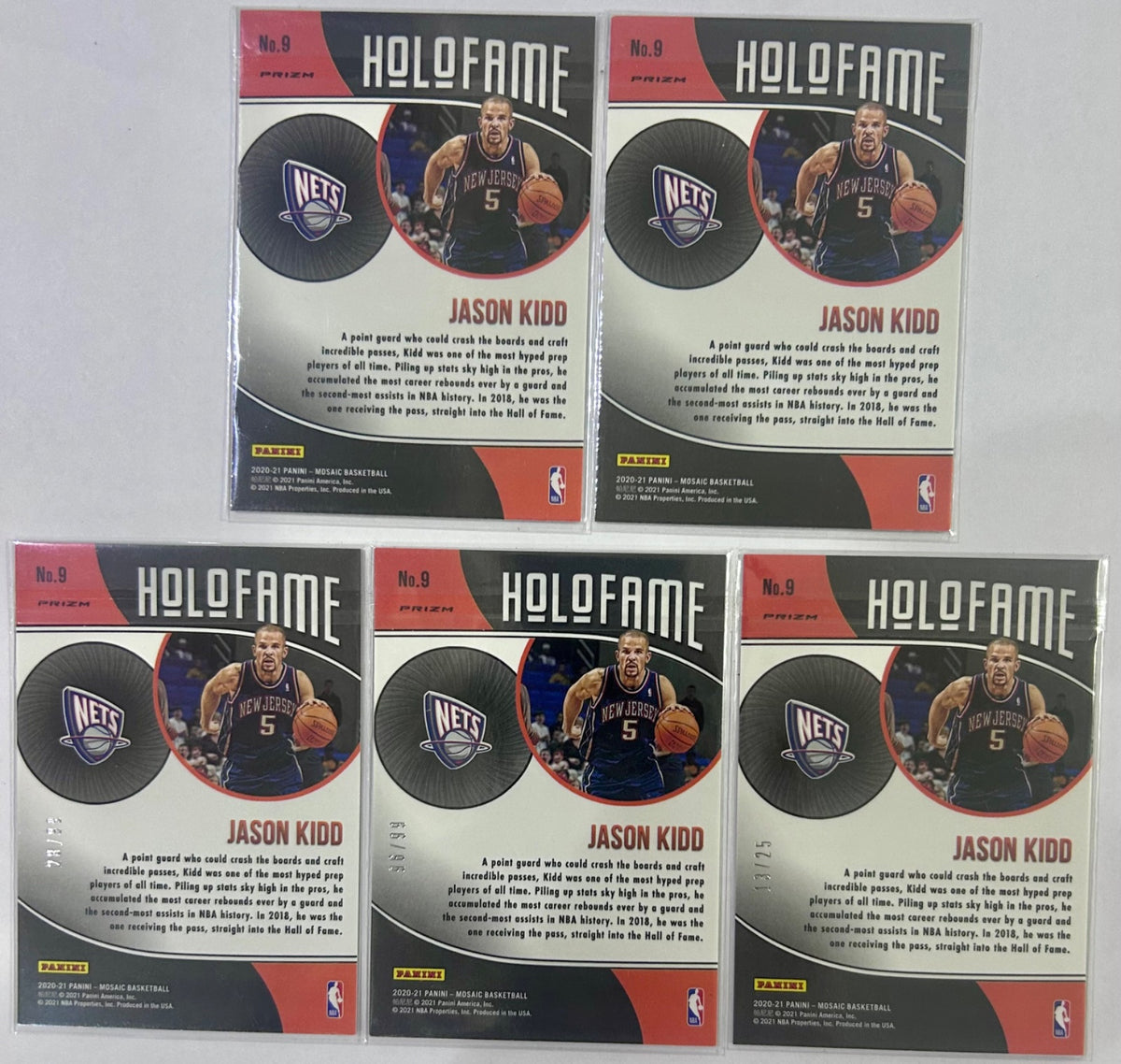 Jason Kidd 5-card lot of 2020-21 Panini Mosaic Holo View