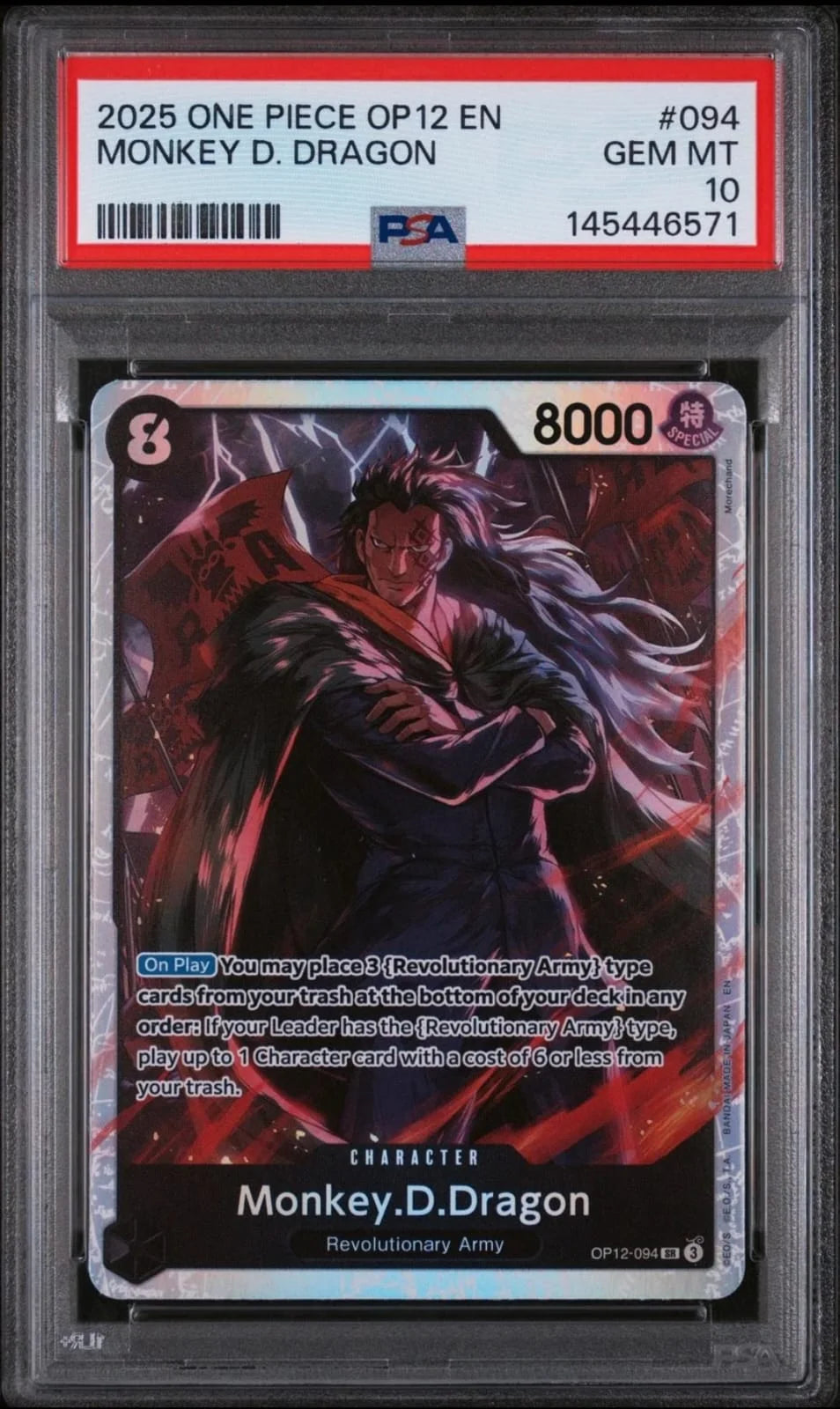 2025 One Piece OP12 EN #094 Monkey D. Dragon, Revolutionary Army character PSA 10
