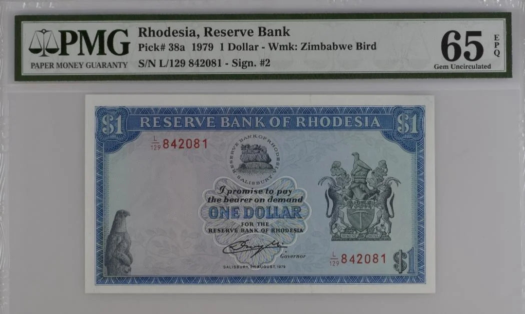 Rhodesia 1 Dollar banknote, dated 1979 PMG 65