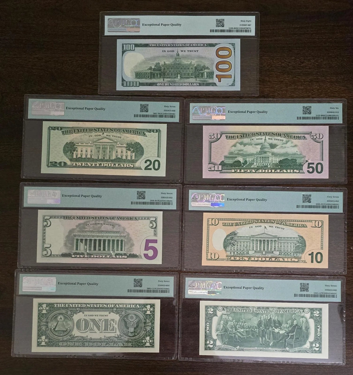 Full Set, USA from $1 to $100, 2017 PMG66-68
