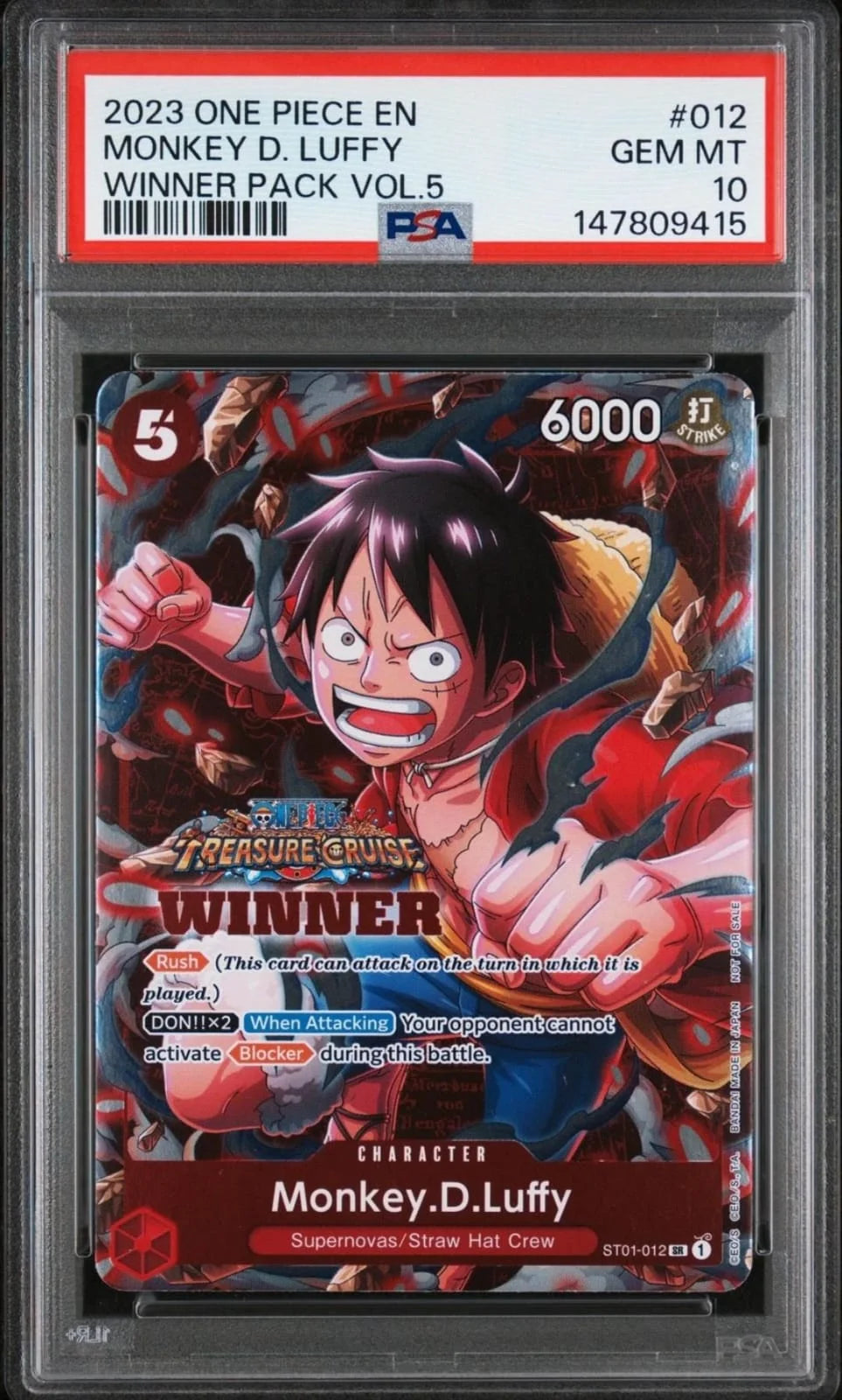 2023 One Piece English #012 Monkey D. Luffy, Winner Pack Vol. 5 PSA 10