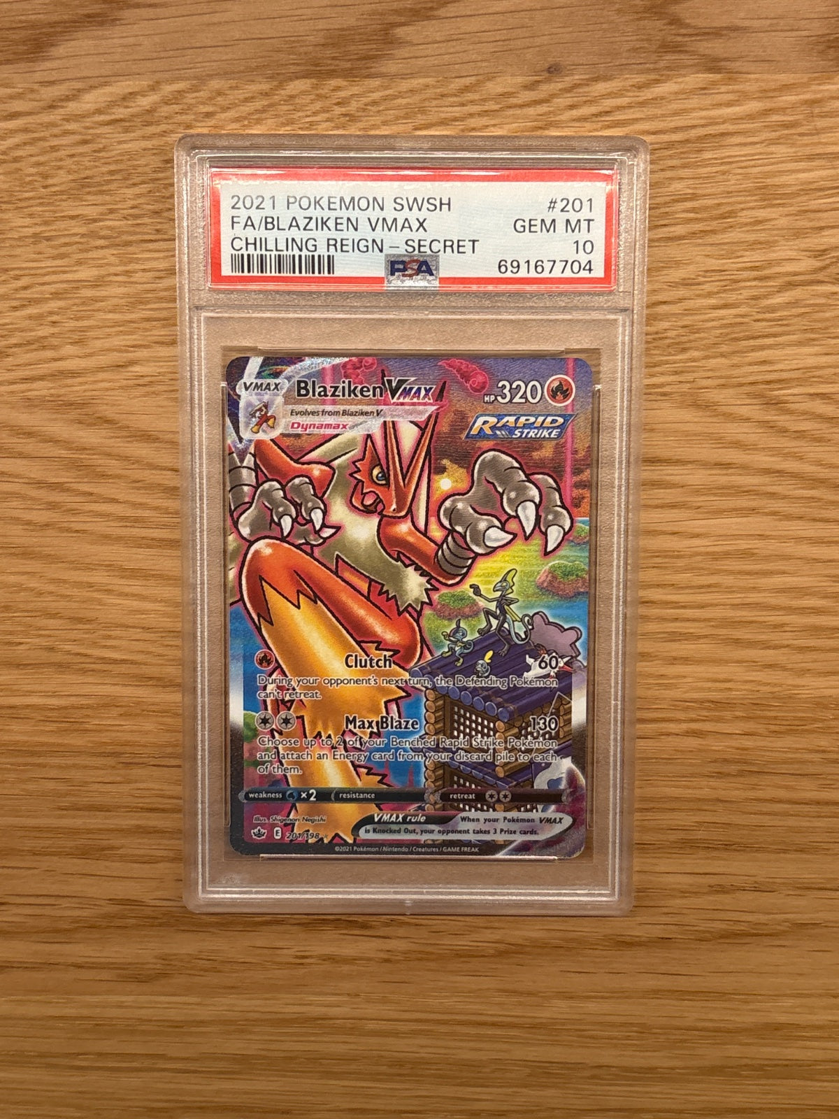 Blaziken VMAX (Alternate Art Secret) 201/198 (Chilling Reign) — PSA 10
