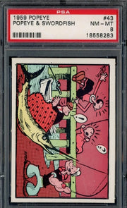 1959 Popeye trading card #43, “Popeye & Swordfish,” from the Ad-Trix series PSA 8
