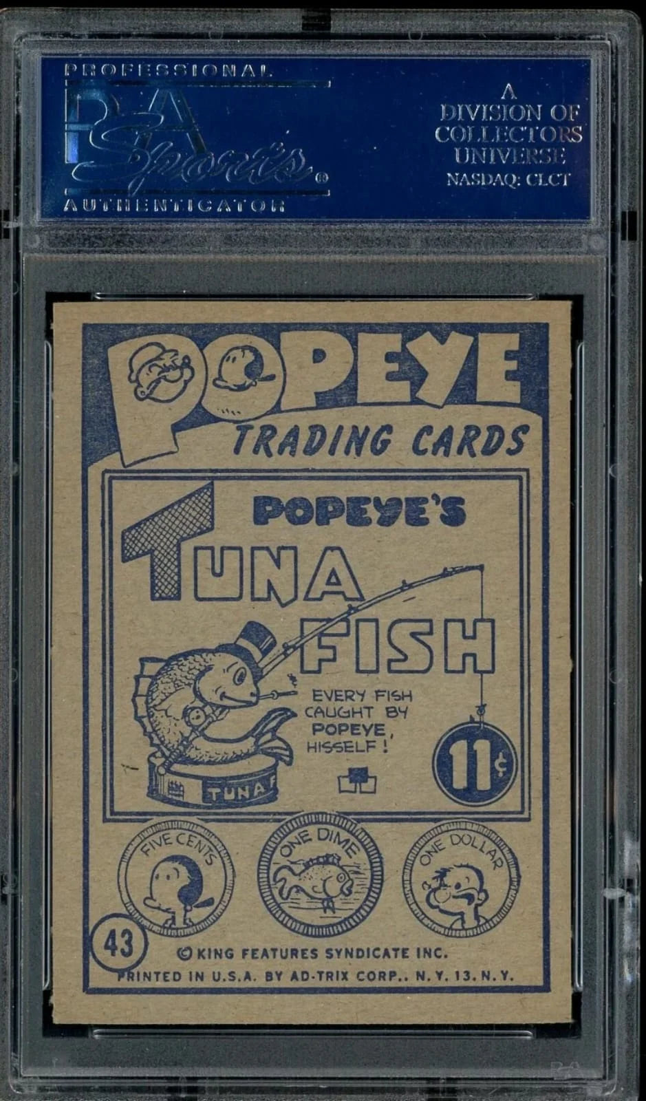 1959 Popeye trading card #43, “Popeye & Swordfish,” from the Ad-Trix series PSA 8