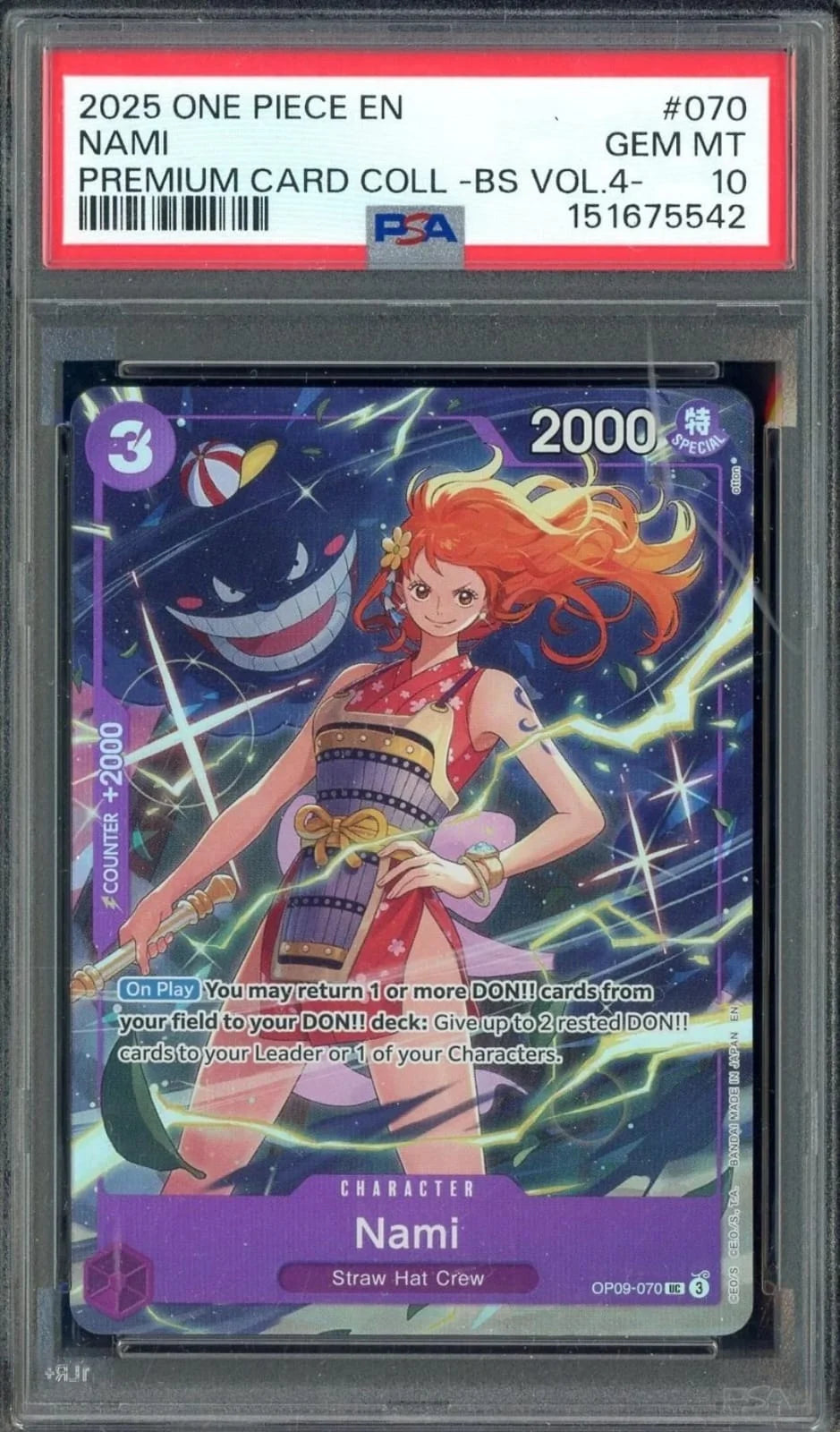 2025 One Piece English #070 Nami, Premium Card Collection Best Selection Vol. 4 PSA 10