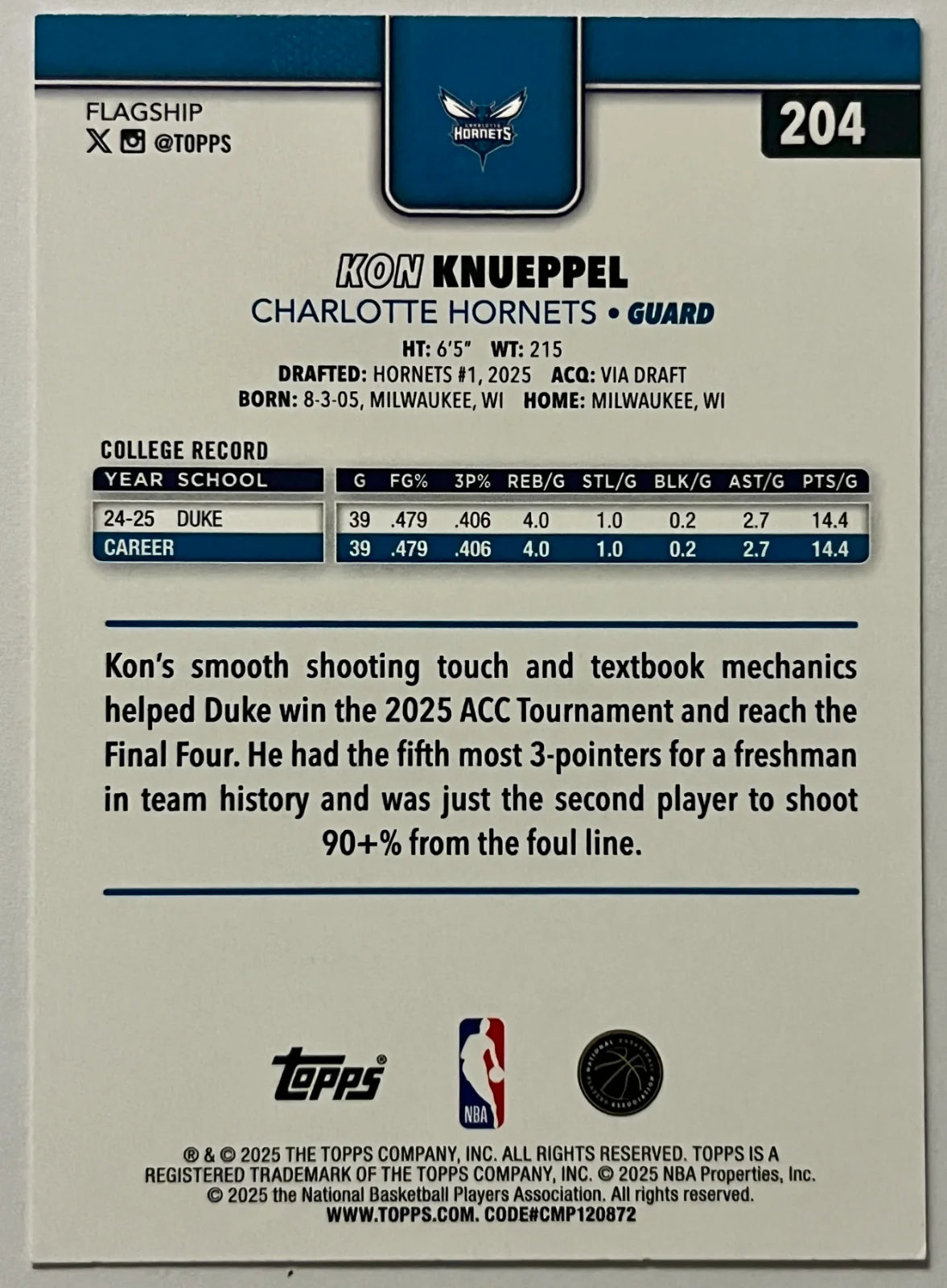 2025-26 Topps Kon Knueppel  #204 (RC)