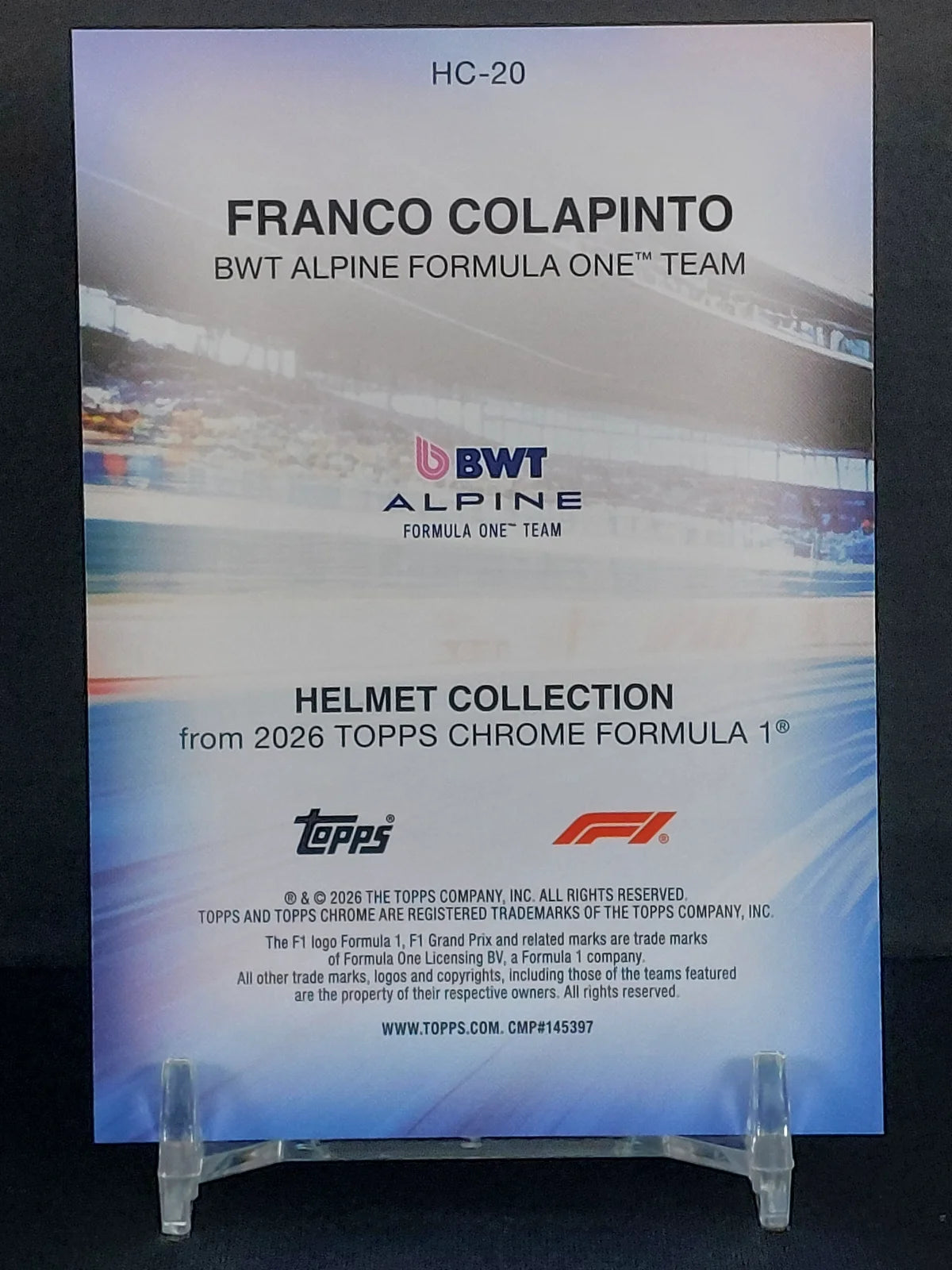 FRANCO COLAPINTO #HC-20 - 2026 Topps Chrome F1, Helmet Collection