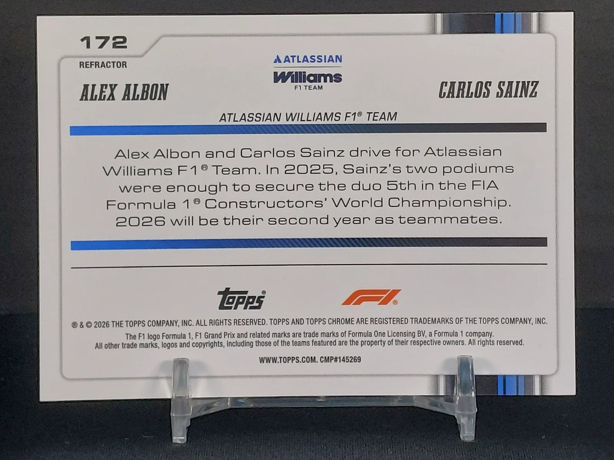 ALEX ALBON & CARLOS SAINZ (Williams) #172 - 2025 Topps Chrome F1, TEAM DUO Refractor
