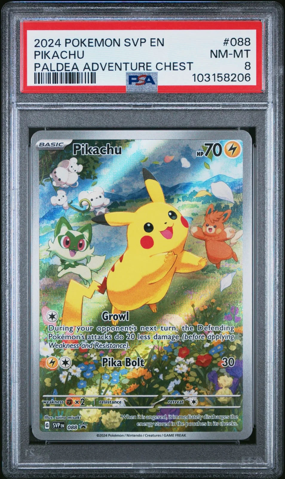 2024 Pokémon SVP EN #088 Pikachu, Paldea Adventure Chest promo PSA 8
